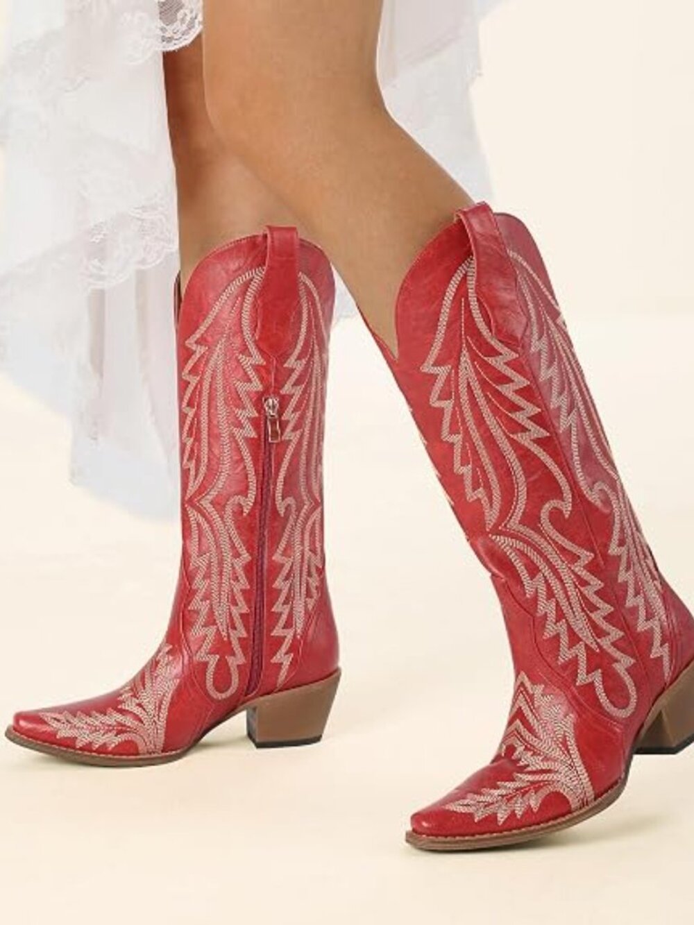 Mid Calf Western Cowgirl Boots for Women 15” Shaft Snip Toe | Embroidered, 2” Ch